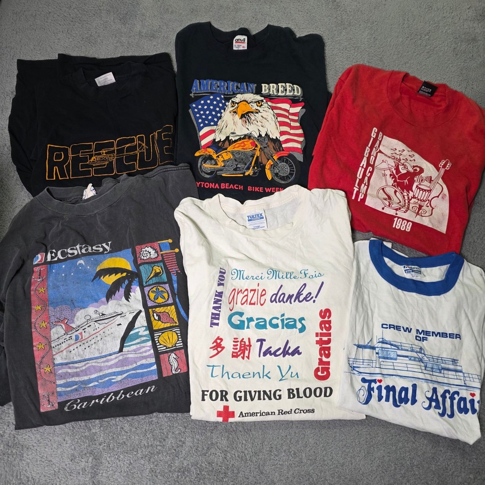 Vintage Mixed Brand Unisex XL Bundle 6pc Graphic T-Shirts Biker Nautical 80s 90s